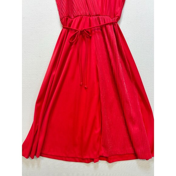 Vintage Entourage T.M Wrap Midi A-Line Dress Size Red Sleeveless Pleated Chic - Picture 4 of 12